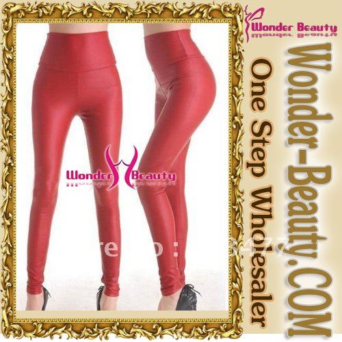 Red PU Leather tight pants wholesale and retailer fashion Leggings Stylish leggings Women' s Stretchy leggings