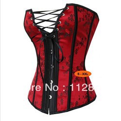 Red Satin Chinese style floral busiter corset linger costume dropshipping S-2XL M0190