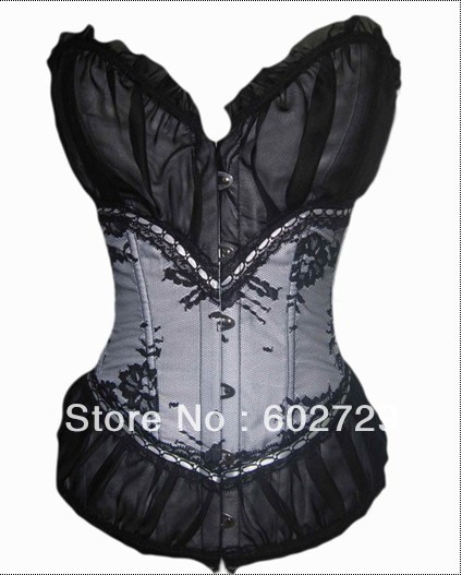 Red satin with black dots lace overlay lace up boned corset busiter dropship S-2XL