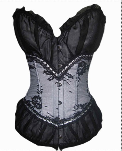 Red satin with black dots lace overlay lace up boned corset busiter dropship S-2XL