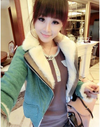 Red scarf 2012 new arrival fashion plus velvet turn-down collar oblique zipper short design motorcycle outerwear 523