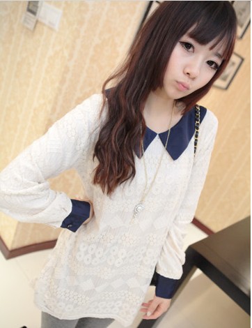 Red scarf 2013 spring new arrival doll turn-down collar elegant sweet basic lace shirt 1101