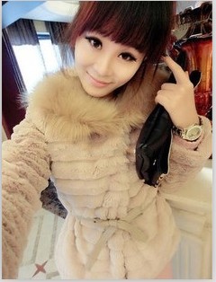 Red scarf elegant patchwork large fur collar domesticated hen belt short jacket