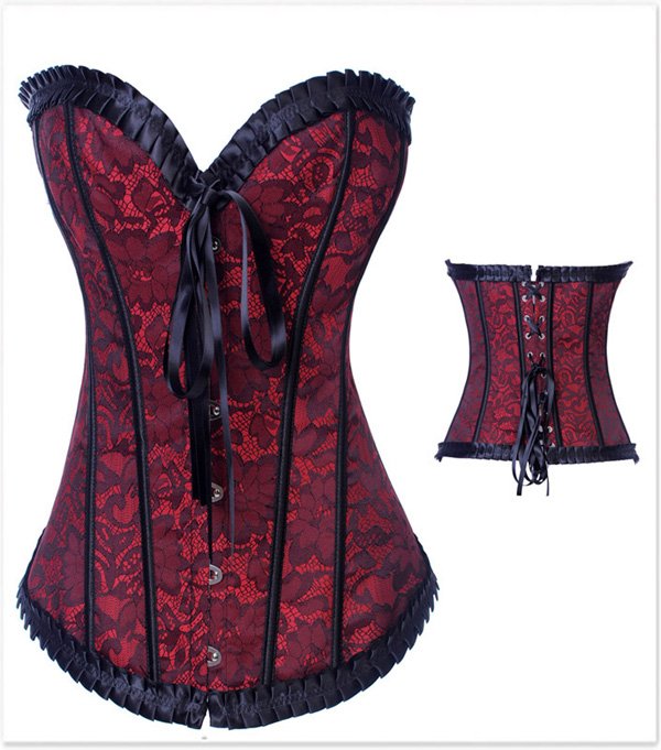 Red Sexy fashion corset, Brocade Pattern Overbust, Freeshipping Wholesale and retail - 2805red