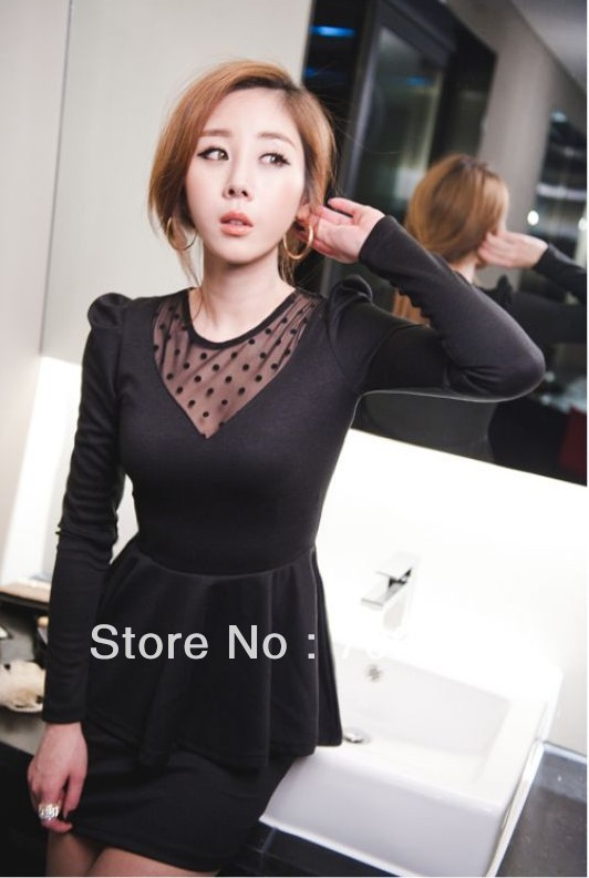 red sexy lace dresses lace v-neck o-veck Dot gauze patchwork slim dress one-piece dress 12112722