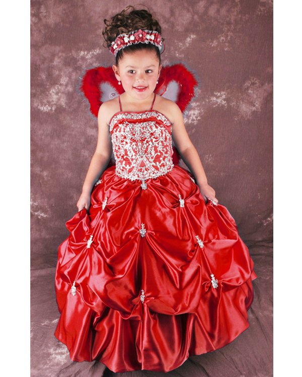 red Spaghetti Strap Feathers Bow Satin Sleeveless Mid-Calf Lovely Ball Gown Flower Girl Dresses Custom Made Actual image