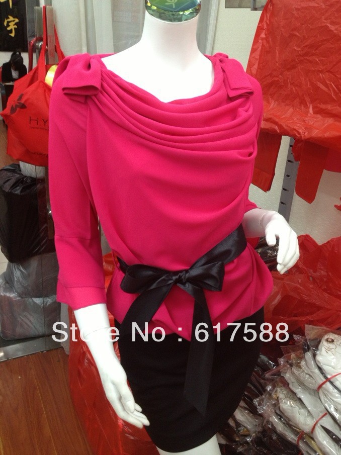 red  spring and summer new women Slim chiffon dress package hip waist sleeve dress
