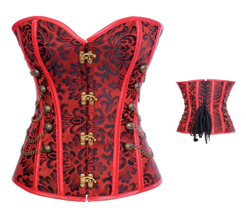 Red steel corset,  with metal buckle and chain, high quality and heavy, Free Shipping - 2837