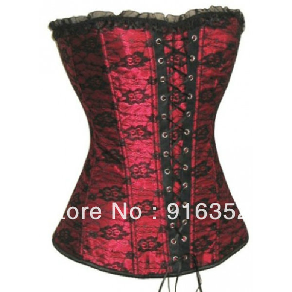 Red Strapless Sexy Lace up Boned Corset Bustier Top Costumes Set Lingerie S-2XL wholesale free shipping