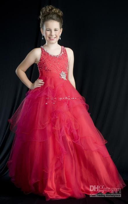 Red Sweetly Beaded Halter Designer Flower Girl Dresses Girl's Pageant Dress
