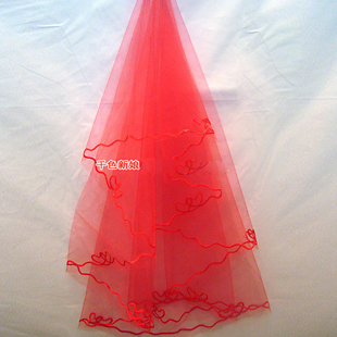 Red veil 1.5 meters veil chinese style red wedding hijab