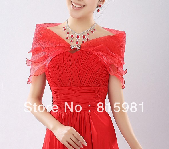 Red Voile Bridal Shawl  Brooch Bridal Wraps/ Bolero for Dresses Free Size in Stock Ready to Ship