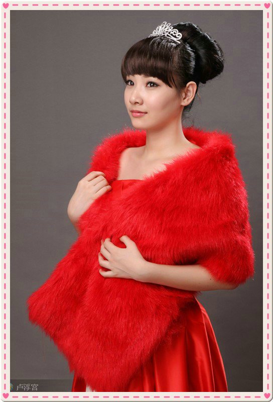 red Wedding Accessories white red colors Faux Fur winter The bride wool shawls Wedding Jackets / Wrap