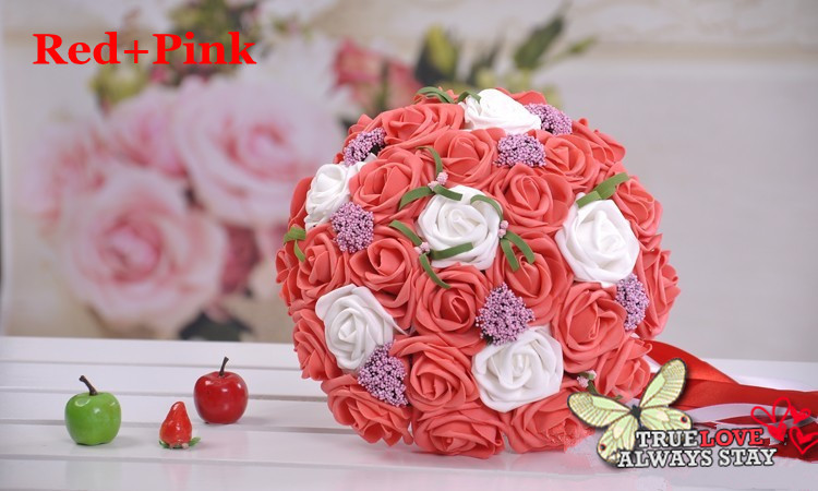 Red+White Color PE Foam Bridal Bouquets With Ribbon/ Most Popular Colorful Flowers For Wedding Decoration Brand Tao Your Like
