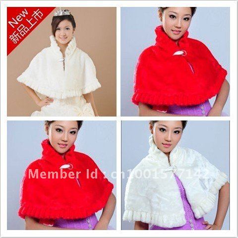 Red White Faux Fur Cloak Winter Wam Wedding Jacket/Bolero Bridal Wraps Wedding Accessory Mantle Cape Free Size