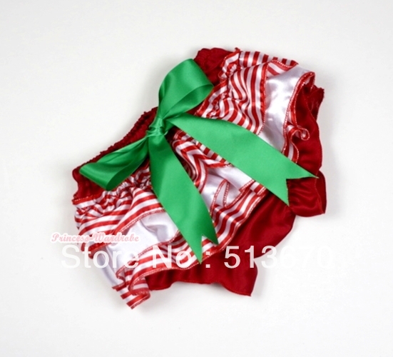 Red White Striped Layer Panties Bloomers with Kelly Green Big Bow MABC123