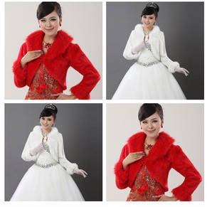 red/white Warm Winter Faux Fur Bridal Wedding Bolero Jacket Wrap shawl cape shrug sleeves stole wp106