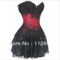 Red with black dots and lace overlay lace up boned strap padded cup bodyshaper S-2XL   M0227