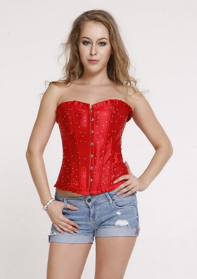 Red with Diamond Ornament Sexy lingerie Fashion Overbust Corset Free shipping - SH804RED