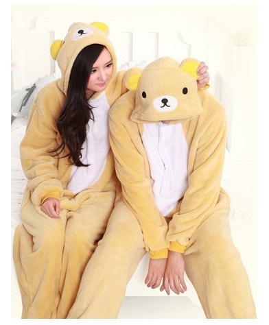 Relax Rilakkuma Bear Pyjamas Kigurumi Animal Sleepwear Anime Pajamas Cosplay Costume Footed Jumpsuit for Women Men Winter