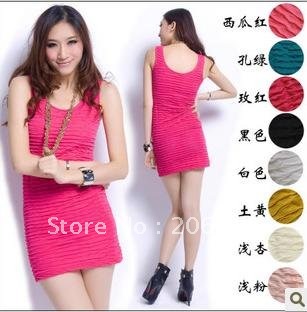 Render skirt with color high elastic nightclub bubble tight sleeveless T dress length candy colors