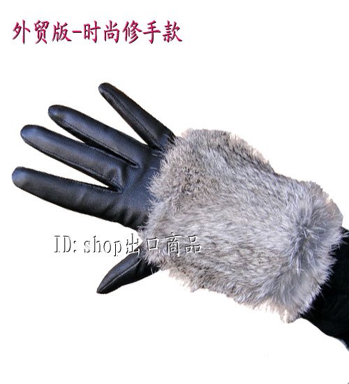 Repair fashion quality women's genuine leather sheepskin gloves rabbit fur prettifier