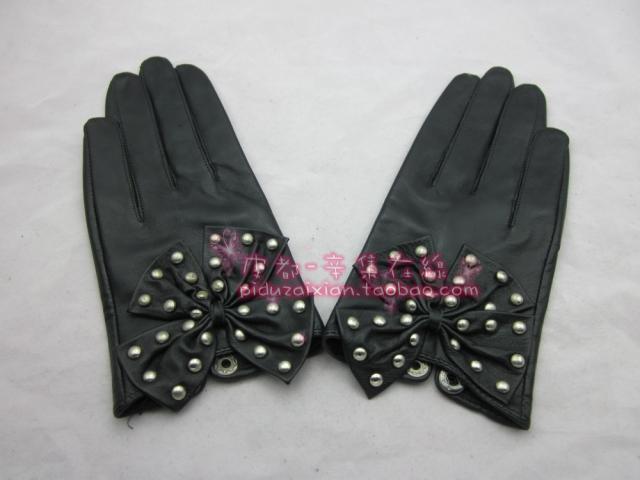Repair women's soft genuine leather gloves bow genuine leather gloves lay gaga gloves