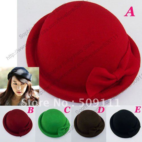 Resale Women's wool bowler hats Top hat Dome cap 100% wool Winter felt hat Ladies Party travel caps Fedoras 6pcs MZ515