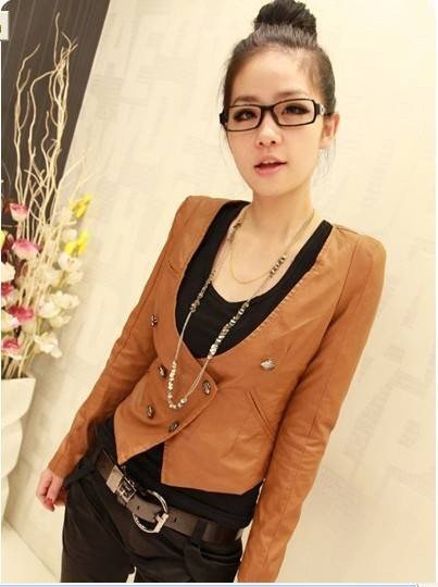 Restore ancient ways without brought double-breasted long-sleeved leather jacket,Free delivery