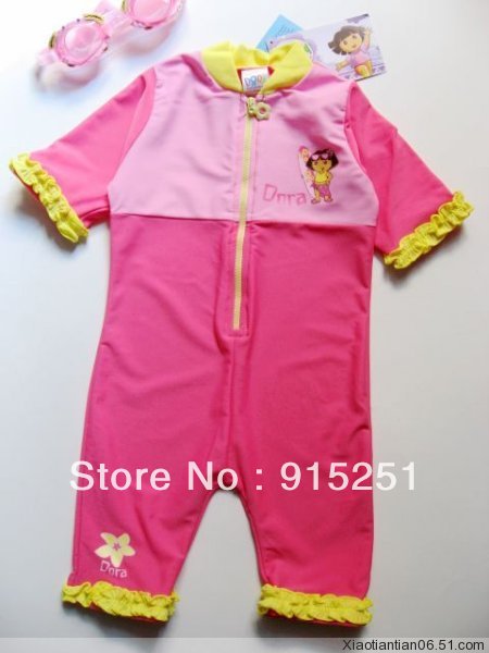 Retail 13 new design baby girls one piece cartoon DORA SPF50+ UV protection rash guards cute pink swimwear beach swimsuit