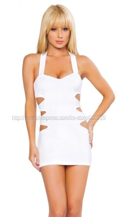 Retail-1pcs-New Arrival Cut Out White Clubwear Sexy Mini Dress With G-string Free shipping 057 N057 N057W