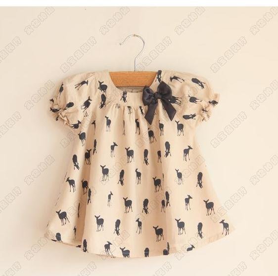 Retail 2012 children clothing deer bow girl blouse cute girl dresses for 3-6y A39 high quality