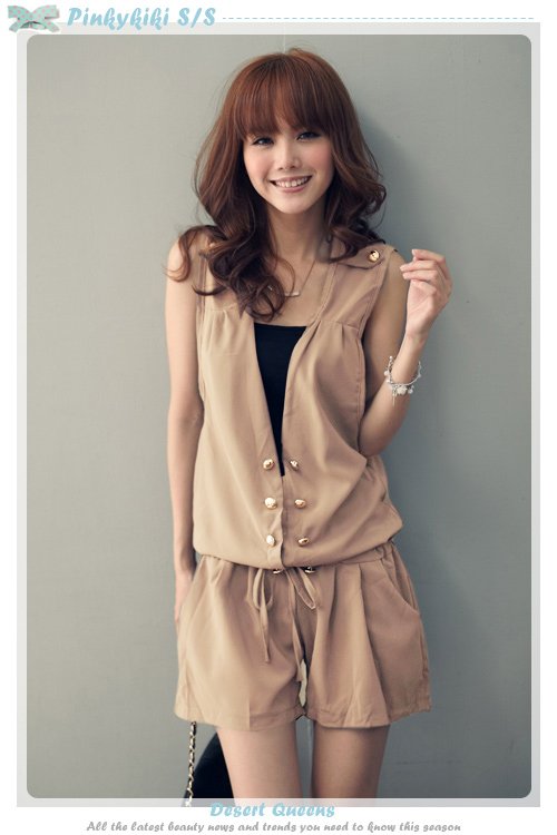 Retail 2012 Style Fashion jumpsuits women 2 line button sleeveless Romper Strap Scoop available free shipping