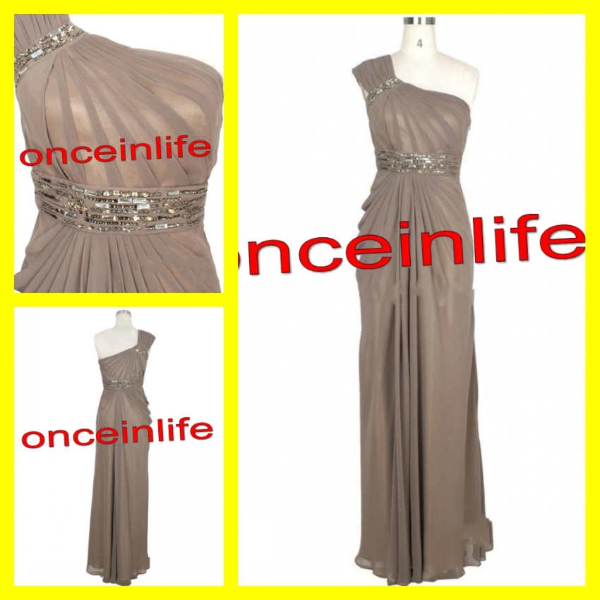 Retail ! 2013 Fashion NEW Arrival One Shoulder Ruffles Crystals Beads Evening Dress Long Real Sample