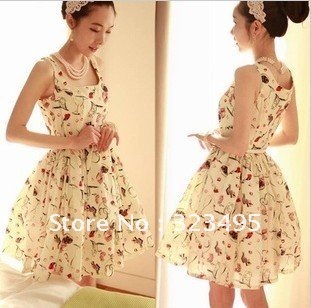 Retail 2013 Korean version of the new printing pleated  dress Women tutu dress S M L Free shipping