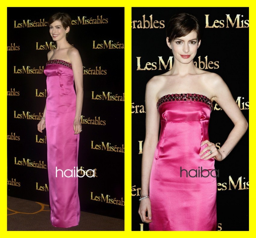 Retail ! 2013 Simple Design Strapless Fuchsia Satin Crystals Evening Red Carpet Dress Long Free Shipping