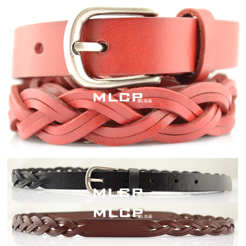 retail 5301 first layer of cowhide women's strap belt female genuine leather fashion all-match knitted decoration