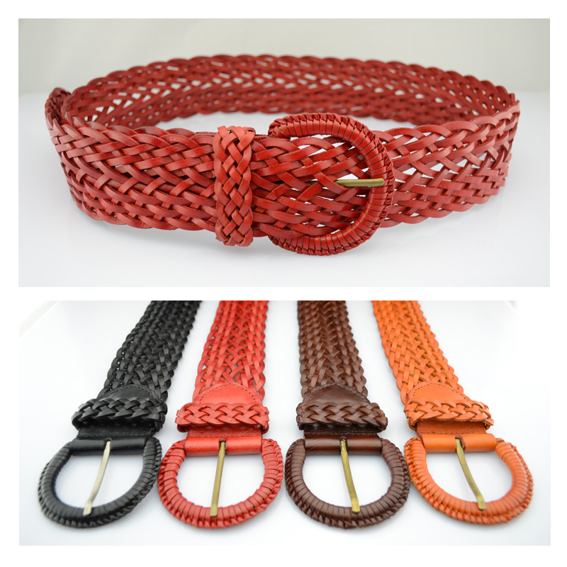retail 6302 knitted strap female first layer of cowhide women's strap belt female wide cummerbund genuine leather fashion