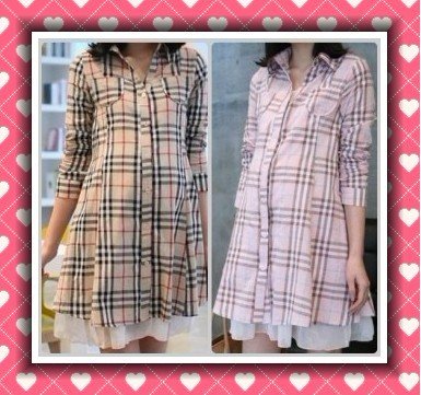 retail and wholesale fashion soft maternity wear clothes dress skirt Pregnant girl dresses plaid shirt 2 color