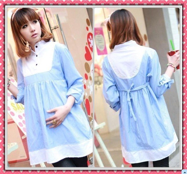 retail and wholesale maternity wear full sleeve clothes dress skirt for Pregnant women blue soft cotton