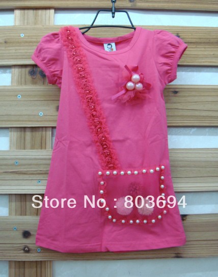 Retail !!! B2w2 girl summer dress with crossbody bag pattern chldren flower dress  free shipping GD-017