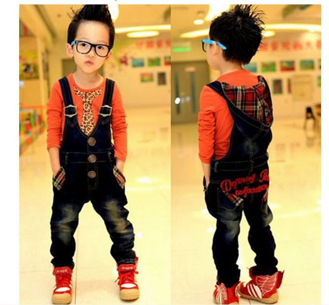 retail baby boys fashion overalls hoody suspender jeans children denim pants trousers free shipping