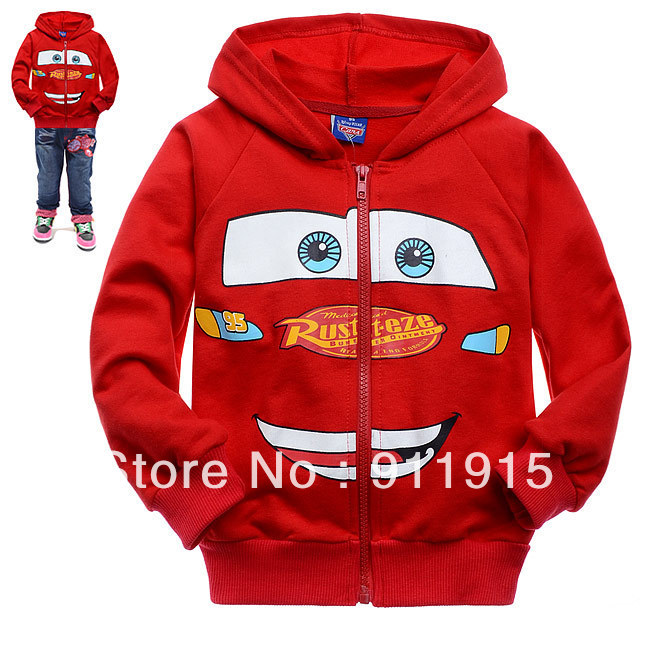 Retail cartoon red McQueen car childrens clothing boy's girl's tops shirts Hooded Sweater free shipping
