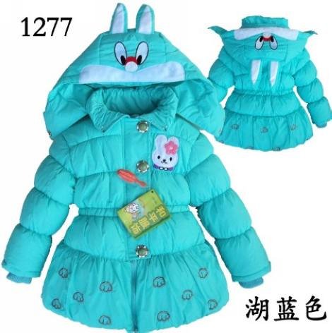 Retail children girls winter rabbit coat overcoat jacket thick warm hoody outfit baby Down Parkas outwear free shipping
