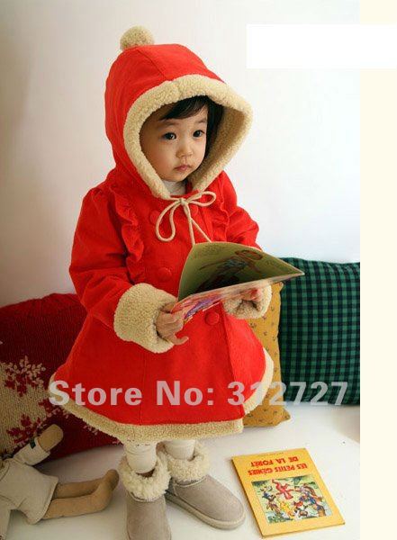 Retail&free shipping! 1pc 2012 Winter fashion red christmas girl hooded outerwear overcoat children clothing