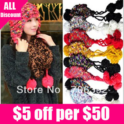 Retail Free Shipping 2012 new Korean Style Winter Knitted Ear Warm Hat/Color Braid Hat 1pcs/lot