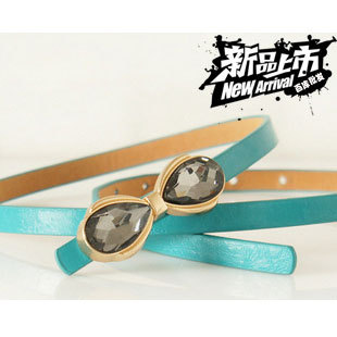 Retail, Free Shipping, Fashion Candy Color Bowknot Rhinestone Embedded Women's Leather Belt Waistband 1001