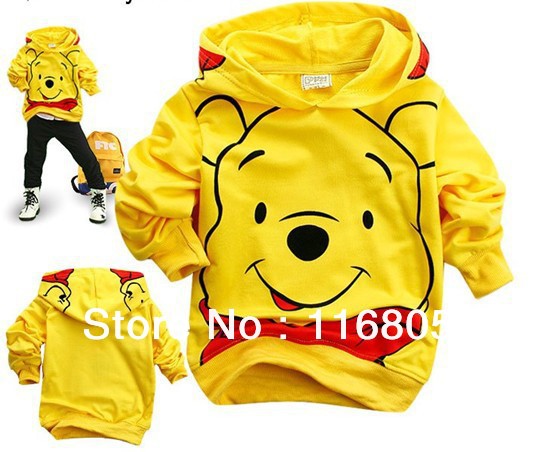 Retail Free Shipping Hot Kids boys girls Pooh hood /hoodies, Kids boys pooh hood/T shirts/Sweatshirts, kids outerwear/outwear