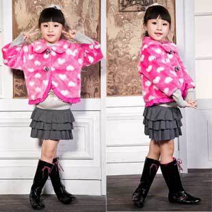 Retail Free Shipping Kids Fashion Outerwear Girls Warm Turn-Down Collar Jackets K0346