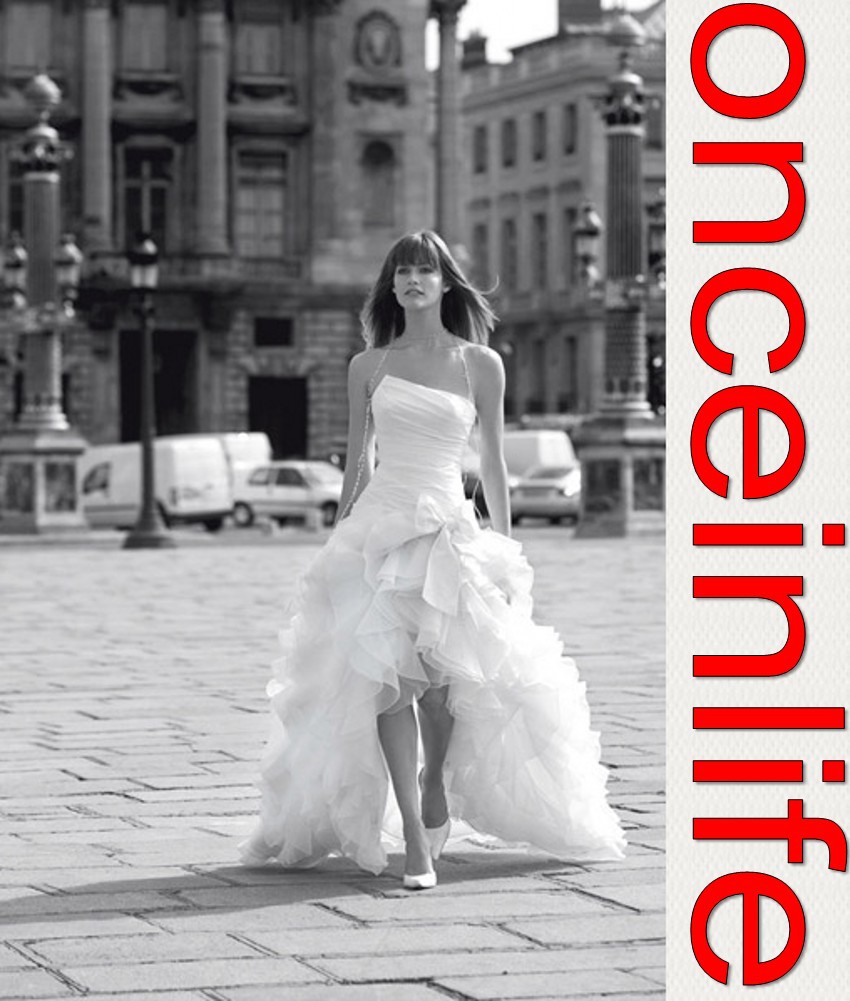 Retail Free Shipping NEW Design Custom Celebrity Wedding Dresses Hi Lo Bridal Dress 2013